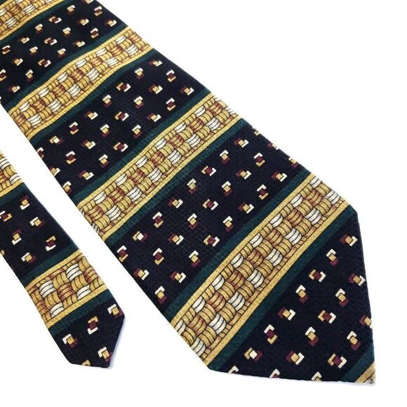 Surrey Green‎ Black Abstract Wide Silk Tie - Picture 1 of 6